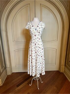 GAP x Doen White Midi Dress with Red & Yellow Floral Print